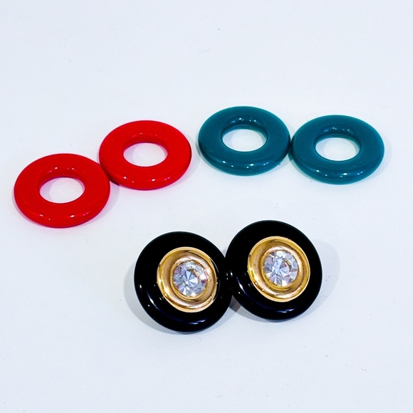 KJL FOR AVON – Vintage interchangeable earrings | Black, red & green * - Picture 1 of 3